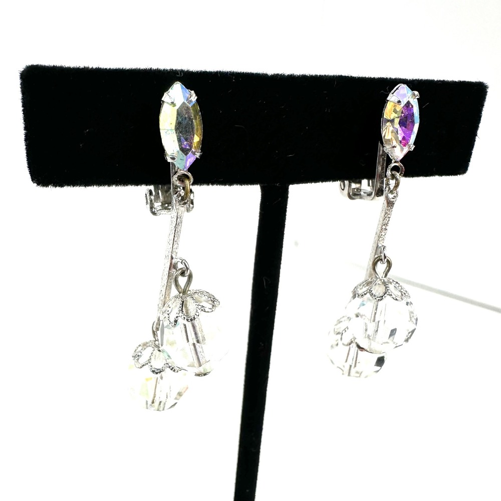Vintage Lewis Segal Aurora Borealis Crystal Drop Earrings Womens OS Silver Clear